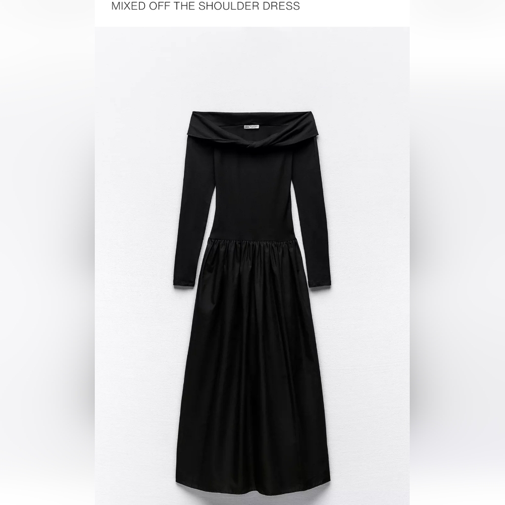 Zara Black Off-Shoulder Long Sleeve Maxi Dress